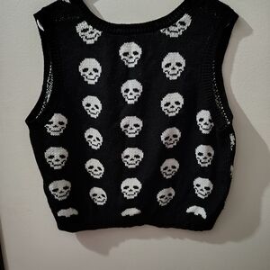 Black Skull Pattern Knit Vest